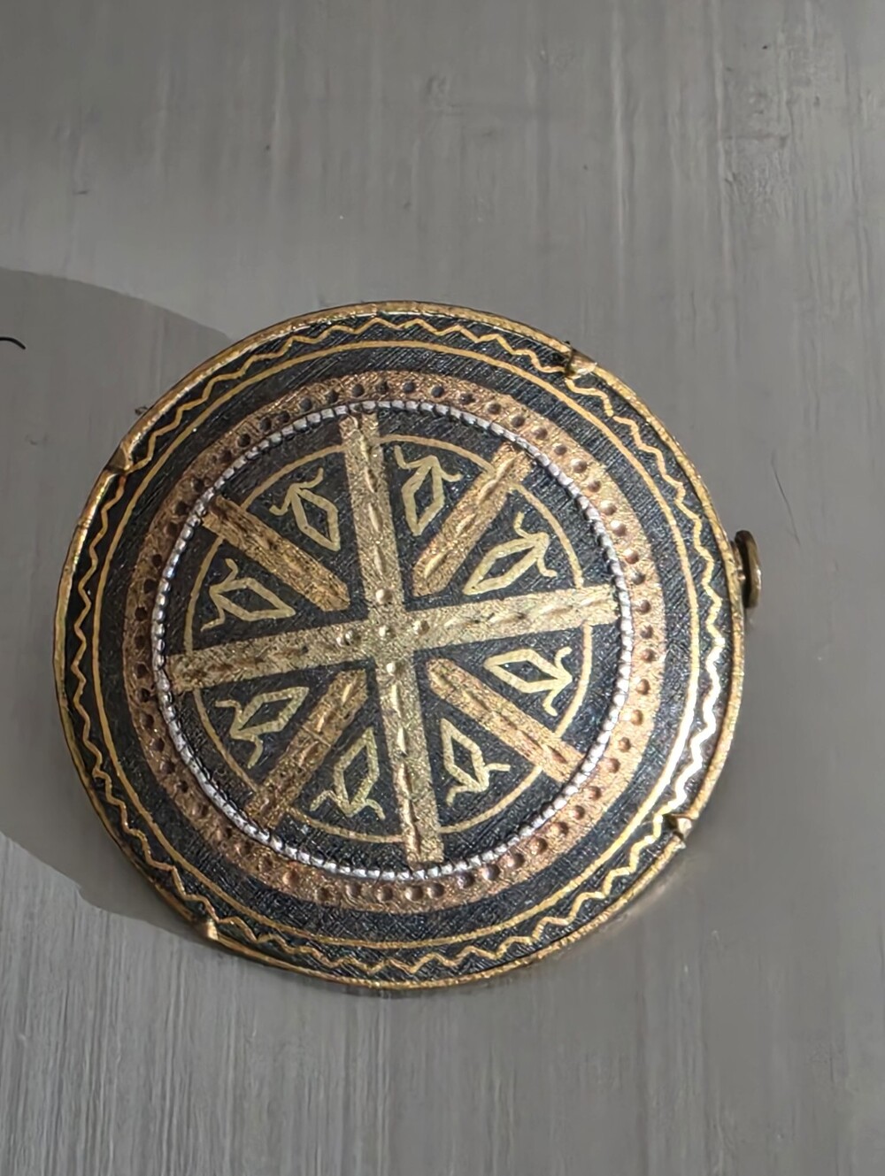 Antique Clasp Vtg Damascene Brooch Gold Black Enamel Pin Toledo Spain Jewelry